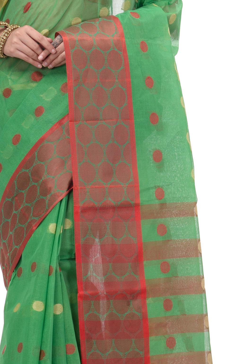 Green Pure Cotton Ganga Jamuna Tant Saree (2558)